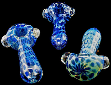 Glass Pipe Metallic Sparkle Silver Blue - Blue Chunky Colorful Smoking Bowl -4107