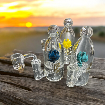 6B GLASS - Bottle Water Pipe with beautiful Flower Perc-2021B06