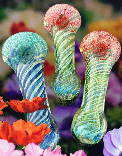 Thick Spiral Frit Silver Fumed Glass Pipe | Wholesale Glass Pipe -4215