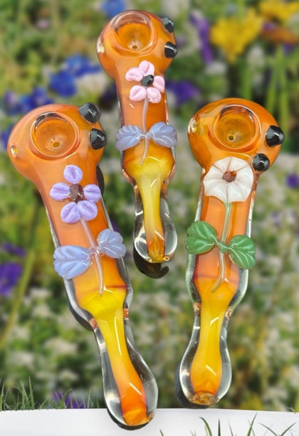 Flowers & Leaf - Glass Floral Pipes - Beautiful Girly Pipe - Cute Handmade Pipe 5,5