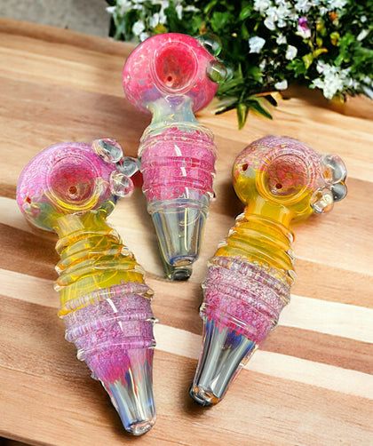 Gold Fumed Squiggle Striped Slime Glass Pipe | Wholesale Glass Pipe -4286